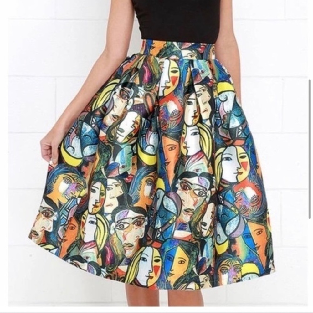 BANJUL Pretty as Picasso Faces‎ Pleated Skirt Art Lover Museum Medium